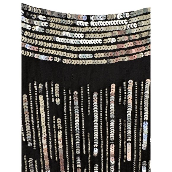 Flapper sequin 3/4 Sleeve, New Years Dress black &‎ sliver sparkly small Gatsby - Picture 10 of 12